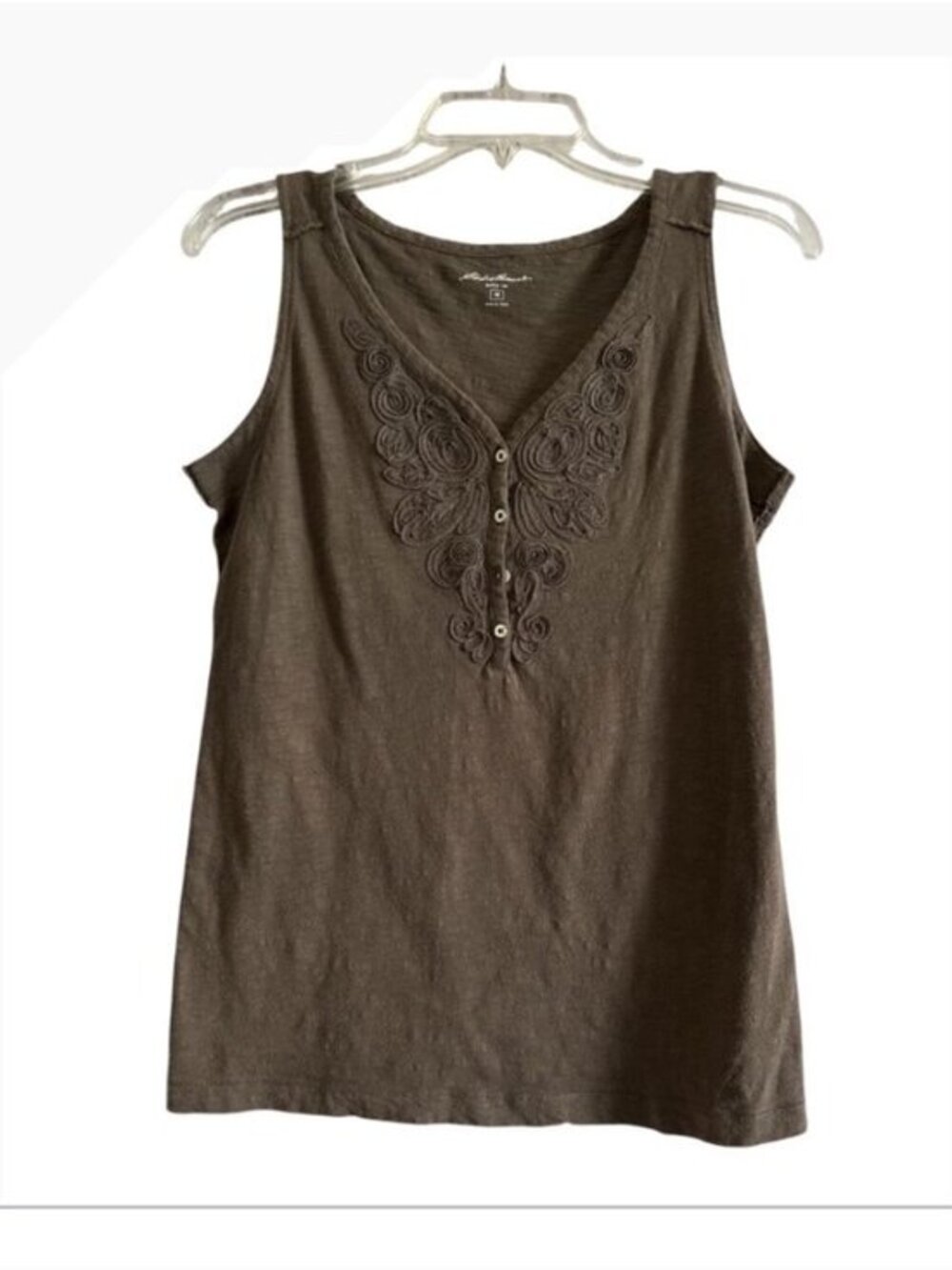 Eddie Bauer Brown Sleeveless Tank Top Half Button Casual Size Medium